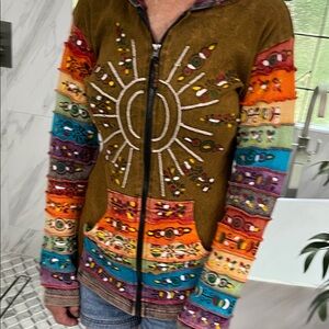 Multicolor Sunburst Zip-Up Sweater by Rising International~ Excellent Condition